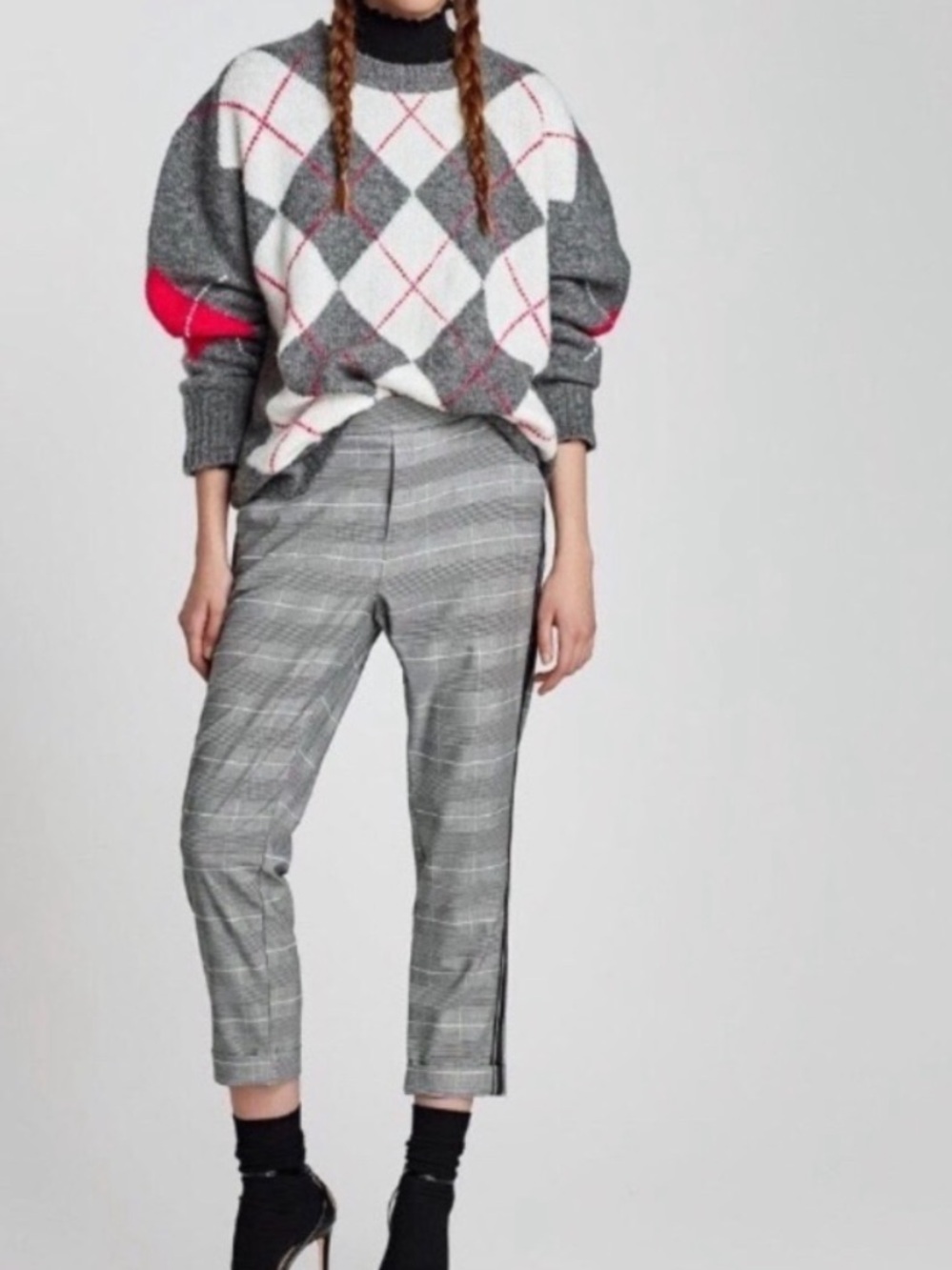 Zara plaid side stripe trouser tapered pants M - Picture 2 of 11